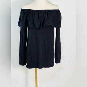 Chaser NWT Gauzy Cotton Jersey Ruffle Neck True Black Size Medium